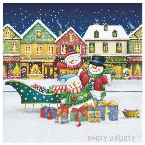 serwetki trzy balwany z saniami prezentow maki 33 cm 20 szt