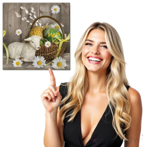 serwetki wielkanoc baranek przy koszyku maki 33 cm 20 szt