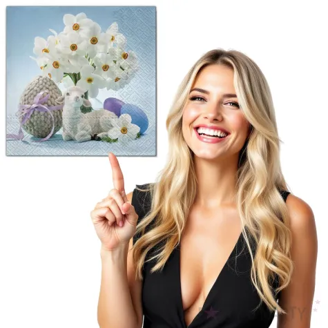 serwetki wielkanoc baranek z bukietem maki 33 cm 20 szt