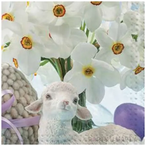 serwetki wielkanoc baranek z bukietem maki 33 cm 20 szt