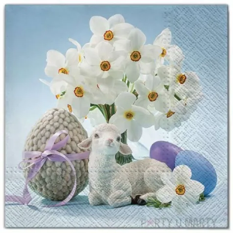 serwetki wielkanoc baranek z bukietem maki 33 cm 20 szt