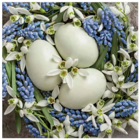 serwetki wielkanoc biale jajka i przebisniegi maki 33 cm 20 szt