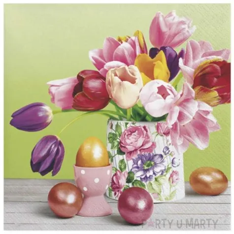 serwetki wielkanoc bukiet tulipanow i jajka maki 33 cm 20 szt