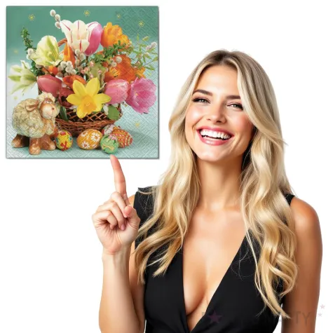 serwetki wielkanoc bukiet z owieczka maki 33 cm 20 szt