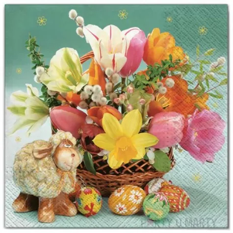 serwetki wielkanoc bukiet z owieczka maki 33 cm 20 szt