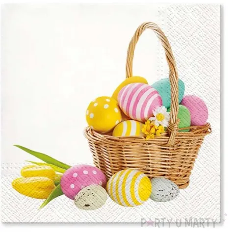 serwetki wielkanoc jajka w koszu paw 33 cm 20 szt