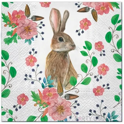 serwetki wielkanoc kroliczek z kwiatami paw 33 cm 20 szt