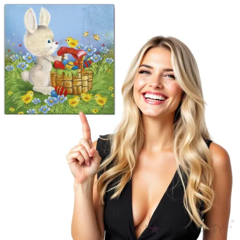 serwetki wielkanoc krolik z koszykiem maki 33 cm 20 szt