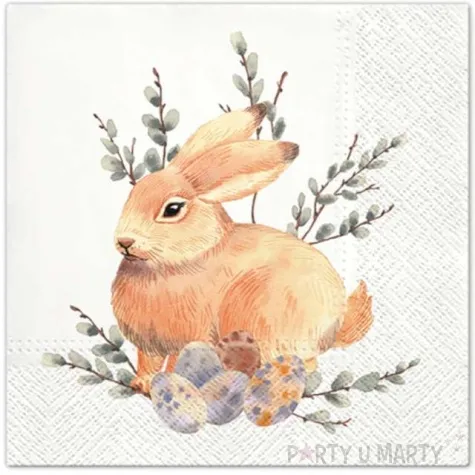 serwetki wielkanoc krolik z pisankami i bazkami paw 33 cm 20 szt