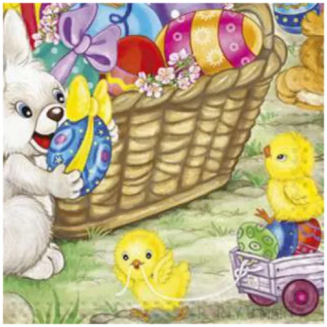 serwetki wielkanoc kroliki z jajkami w koszu maki 33 cm 20 szt