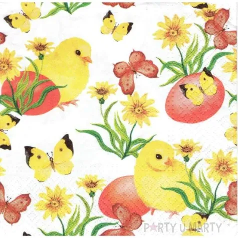 serwetki wielkanoc kurczaczki z motylkami paw 33 cm 20 szt