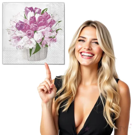 serwetki wielkanoc kwiaty bialo rozowe maki 33 cm 20 szt