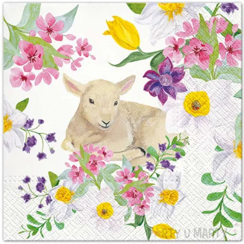 serwetki wielkanoc owieczka z kwiatami polnymi paw 33 cm 20 szt