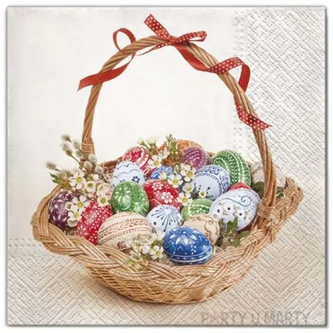serwetki wielkanoc pisanki w koszyczku maki 33 cm 20 szt