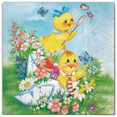 serwetki wielkanoc pisklak z motylami maki 33 cm 20 szt