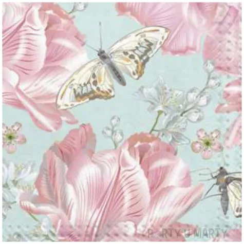 serwetki wielkanoc rozowe kwiaty i motyle maki 33 cm 20 szt