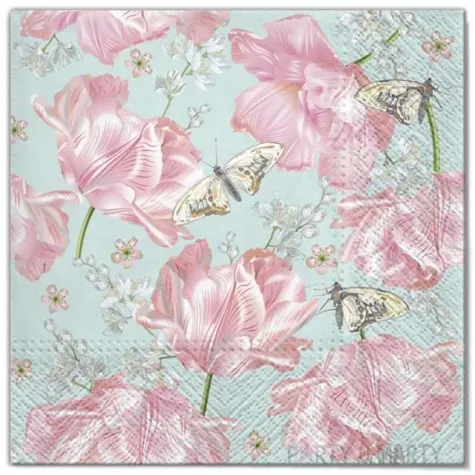 serwetki wielkanoc rozowe kwiaty i motyle maki 33 cm 20 szt