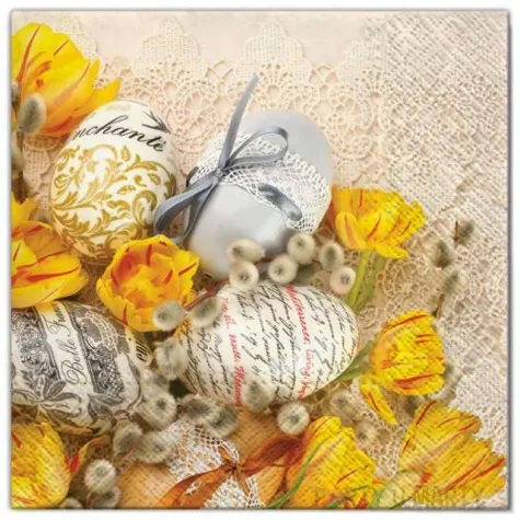 serwetki wielkanoc zolte tulipany i jajka maki 33 cm 20 szt