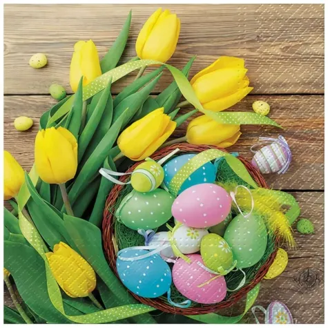 serwetki wielkanocny stroik zolte tulipany paw 33 cm 20 szt
