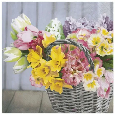 serwetki wiosenny bukiet w koszu wiklinowym maki 33 cm 20 szt