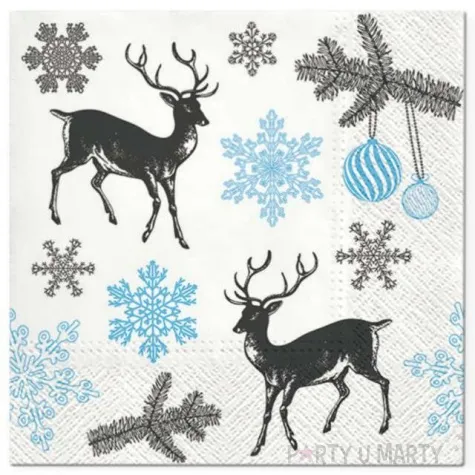 serwetki zimowe renifery bialo niebieskie paw 33 cm 20 szt