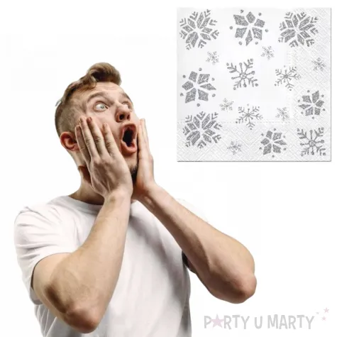 serwetki zimowy klimat sniezynki biale paw 33 cm 20 szt