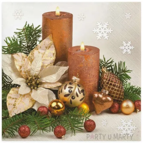 serwetki zlota poinsecja i dwie swiece maki 33 cm 20 szt