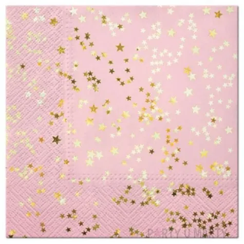 serwetki zlote gwiazdki konfetti rozowe paw 33 cm 20 szt