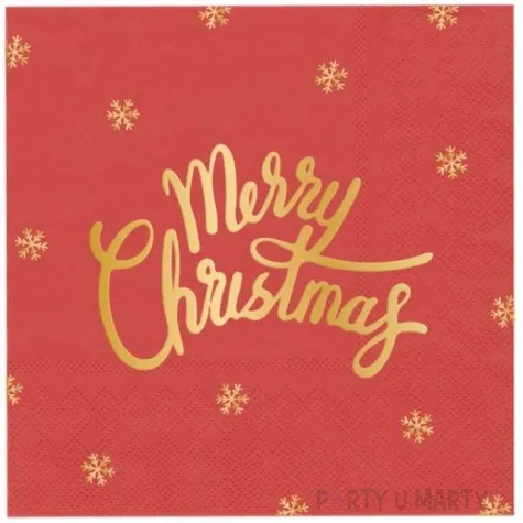 serwetki zlote merry christmas czerwone partypal 33cm 10 szt