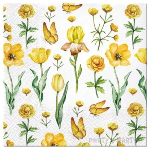 serwetki zolte kwiaty paw 33 cm 20 szt