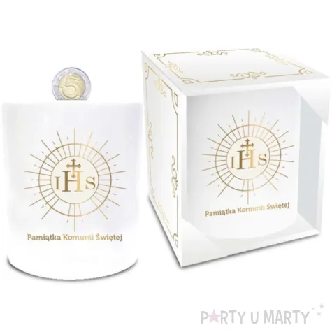 skarbonka pamiatka komunii swietej ihs walec biala bgtech