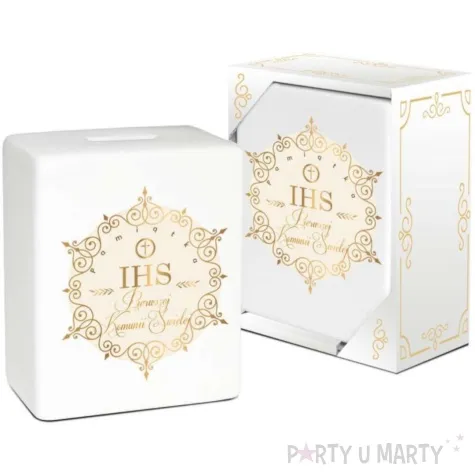 skarbonka pamiatka pierwszej komunii swietej ihs kostka biala bgtech