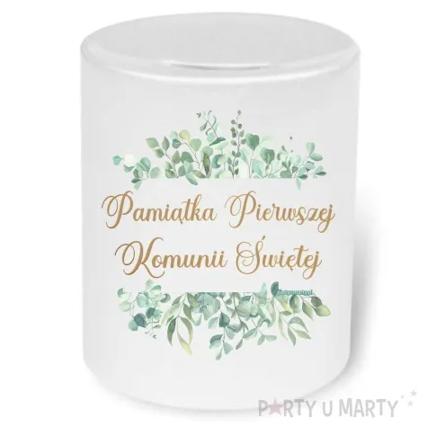 skarbonka pierwsza komunia swieta eukaliptus beauty bialy 9 5 cm