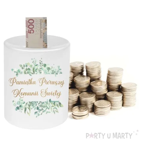 skarbonka pierwsza komunia swieta eukaliptus beauty bialy 9 5 cm