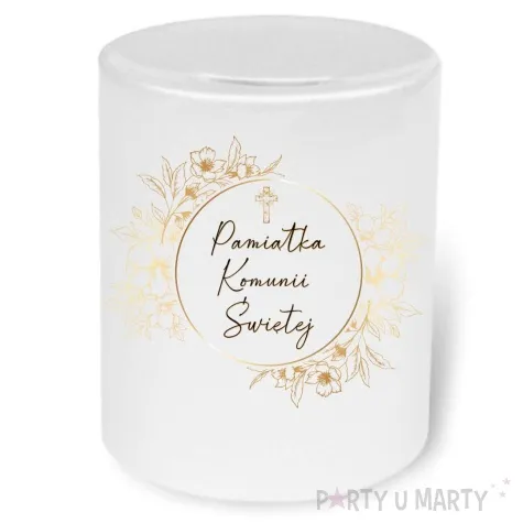 skarbonka pierwsza komunia swieta gold line bialy 9 5 cm