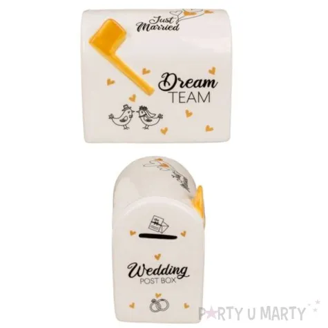 skarbonka skrzynka pocztowa just married biala kemis