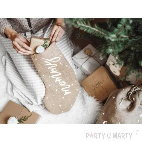 skarpeta na prezenty jutowa mommy 23 x 39 cm partydeco