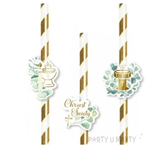 slomki chrzest swiety eukaliptus beauty bialo zlote 6 szt