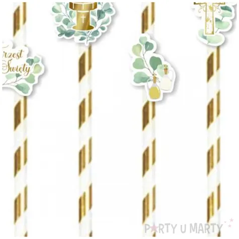 slomki chrzest swiety eukaliptus beauty bialo zlote 6 szt