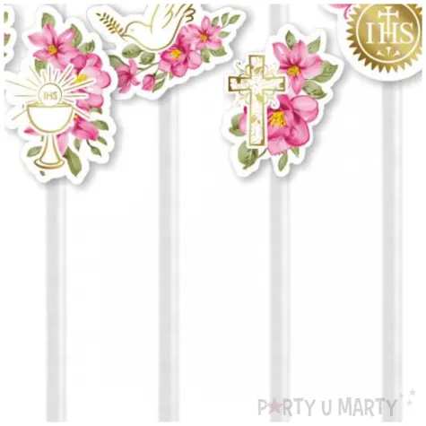 slomki komunia ihs rozowe serce biale 6 szt