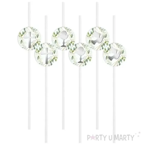 slomki komunia swieta listki symbole szare biale 6 szt