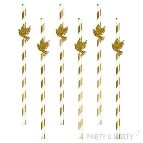 slomki papierowe golebica brokatowa bialo zlote 19 5cm 6 szt