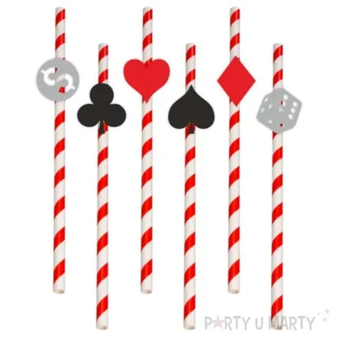 slomki papierowe kasyno srebrna kostka bialo czerwone 19 5cm 6 szt