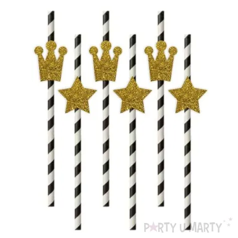 slomki papierowe korony i rozdzki zlote brokat w paski 19 5 cm 6 szt
