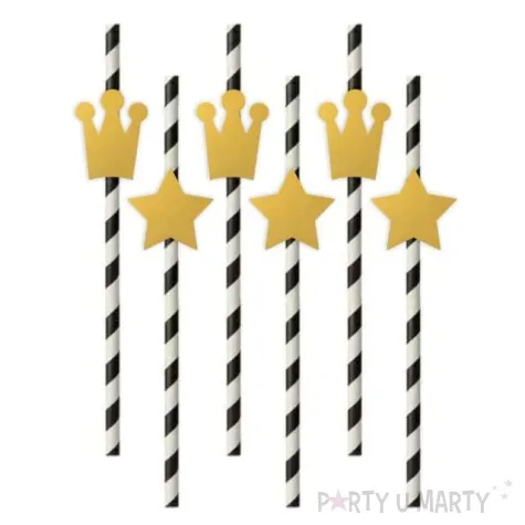 slomki papierowe korony i rozdzki zlote w paski 19 5 cm 6 szt