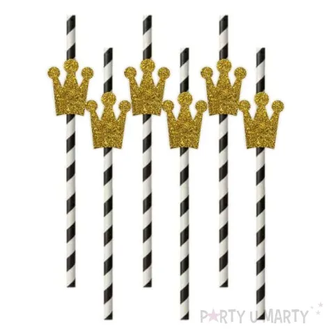 slomki papierowe korony zlote brokat w paski 19 5 cm 6 szt
