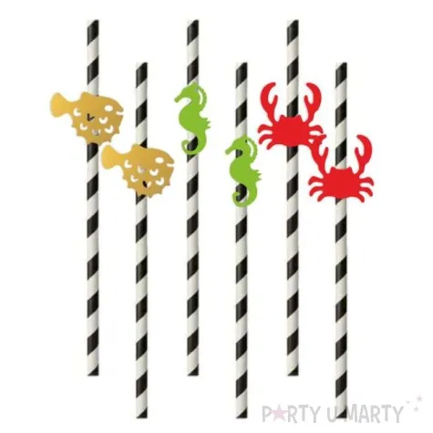 slomki papierowe pirackie z konikiem morskim bialo czarne 19 5cm 6 szt