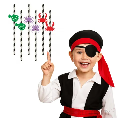 slomki papierowe pirackie z krabem i osmiornica bialo czarne 19 5cm 6 szt