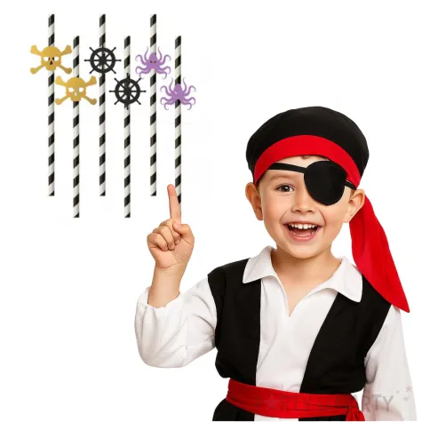 slomki papierowe pirackie z osmiornica bialo czarne 19 5cm 6 szt