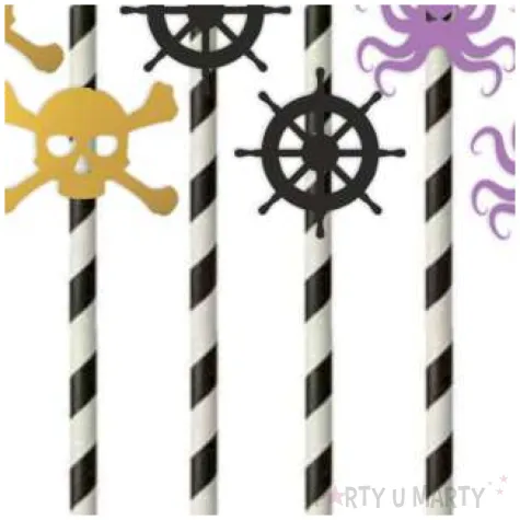 slomki papierowe pirackie z osmiornica bialo czarne 19 5cm 6 szt